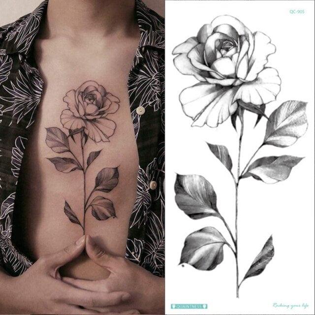 Waterproof Red Flowers Tattoo Multi-Colored Temporary Sticker Flower Lotus Tattoo Elegant Big Design For Womens