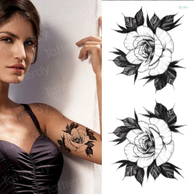 Waterproof Red Flowers Tattoo Multi-Colored Temporary Sticker Flower Lotus Tattoo Elegant Big Design For Womens