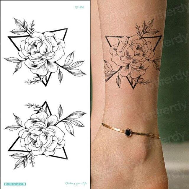 Waterproof Red Flowers Tattoo Multi-Colored Temporary Sticker Flower Lotus Tattoo Elegant Big Design For Womens
