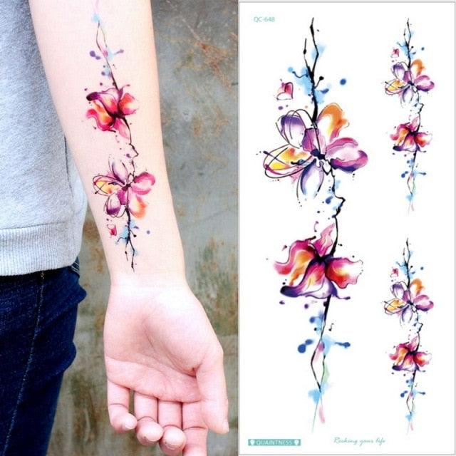 Waterproof Red Flowers Tattoo Multi-Colored Temporary Sticker Flower Lotus Tattoo Elegant Big Design For Womens