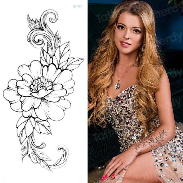 Waterproof Red Flowers Tattoo Multi-Colored Temporary Sticker Flower Lotus Tattoo Elegant Big Design For Womens