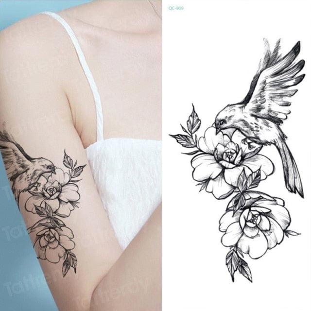 Waterproof Red Flowers Tattoo Multi-Colored Temporary Sticker Flower Lotus Tattoo Elegant Big Design For Womens