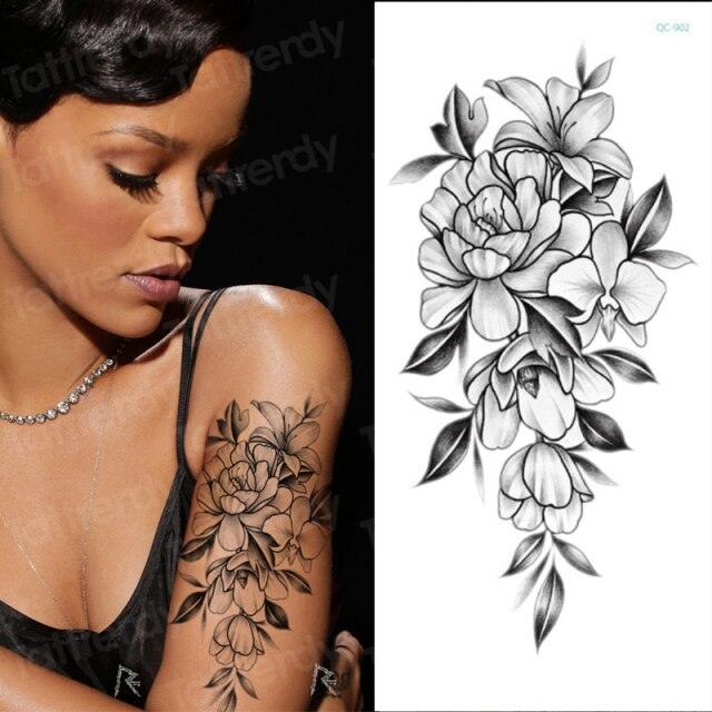 Waterproof Red Flowers Tattoo Multi-Colored Temporary Sticker Flower Lotus Tattoo Elegant Big Design For Womens