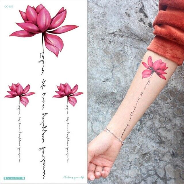 Waterproof Red Flowers Tattoo Multi-Colored Temporary Sticker Flower Lotus Tattoo Elegant Big Design For Womens