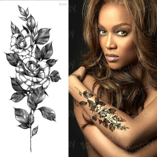 Waterproof Red Flowers Tattoo Multi-Colored Temporary Sticker Flower Lotus Tattoo Elegant Big Design For Womens