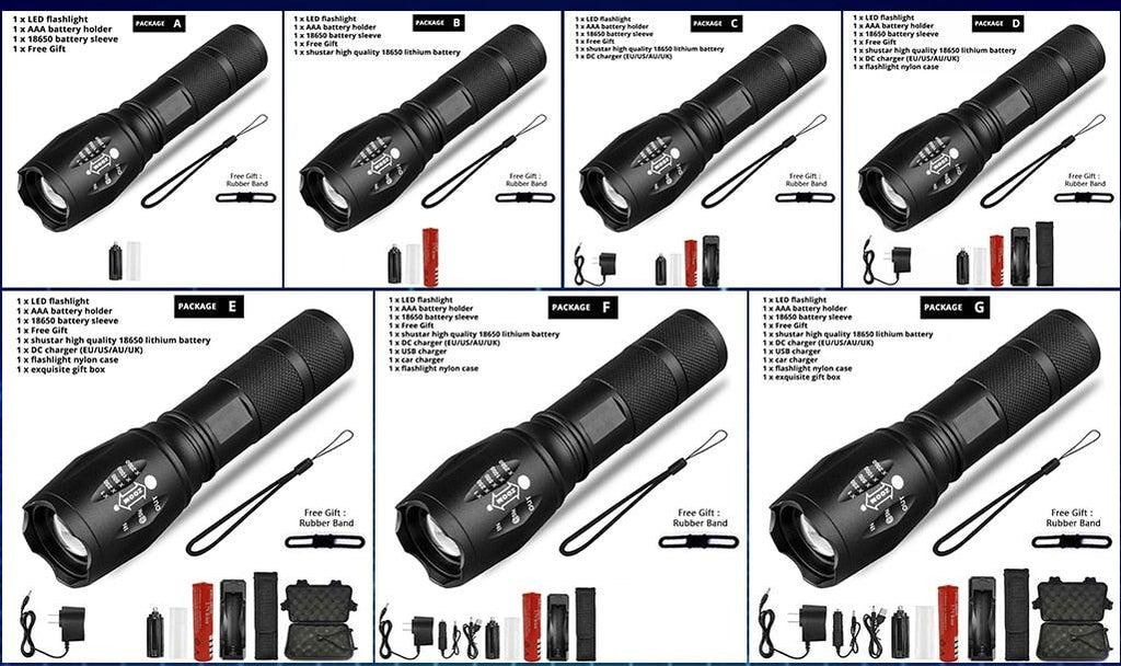 Waterproof Z45 Led Flashlight Ultra Bright Waterproof MINI Torch T6/L2/V6 zoomable 5 Modes 18650 rechargeable Battery for camping tactica Led Mini Water-Resistant Torch Light For Indoor & Outdoor Camping Hiking Accessories Gear