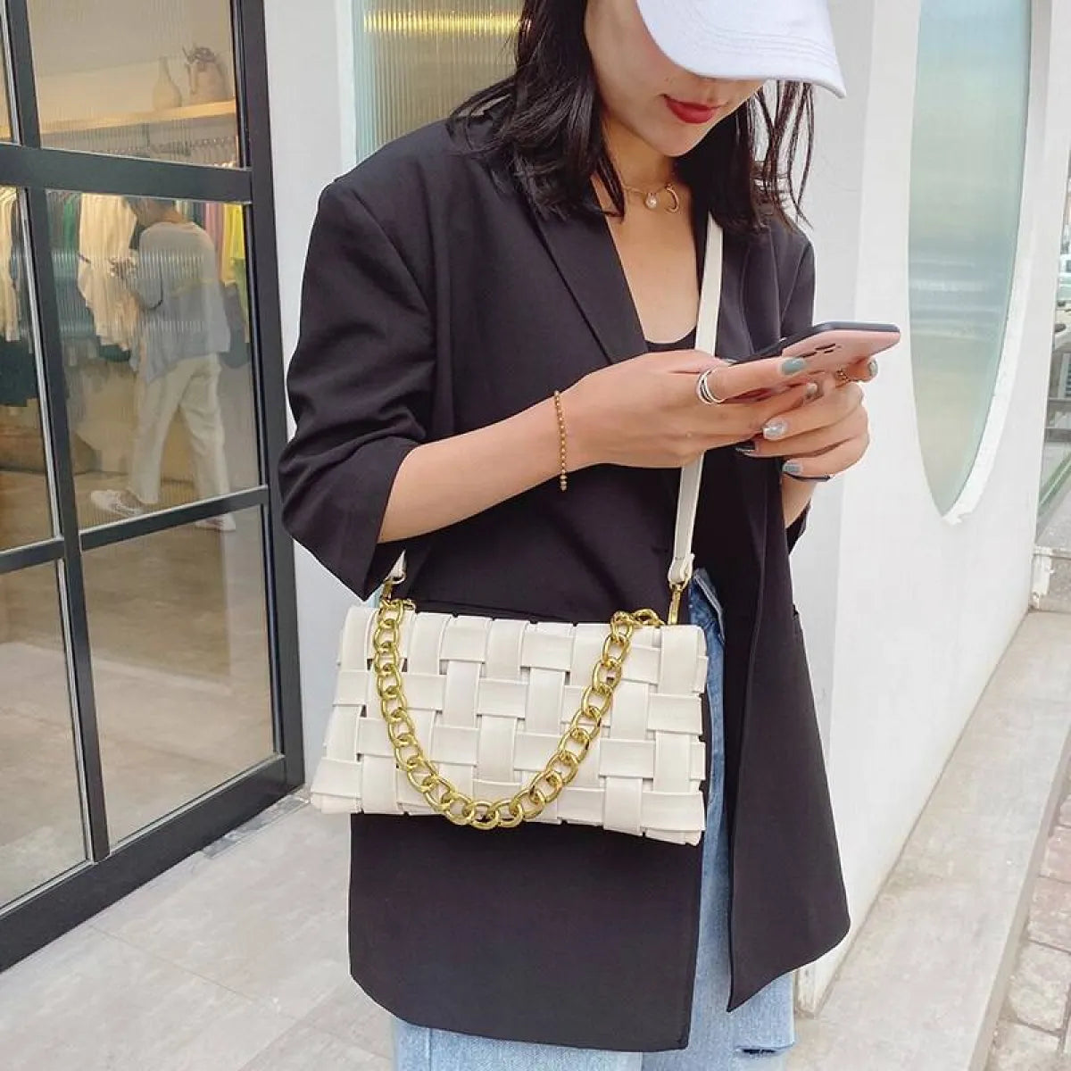 Weave Design Crossbody Bag