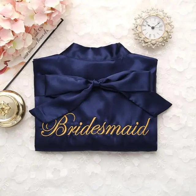 Wedding Satin Bride Robe Elegant Golden Bridesmaid Casual Short Women Nightwear Comfortable Sleepwear