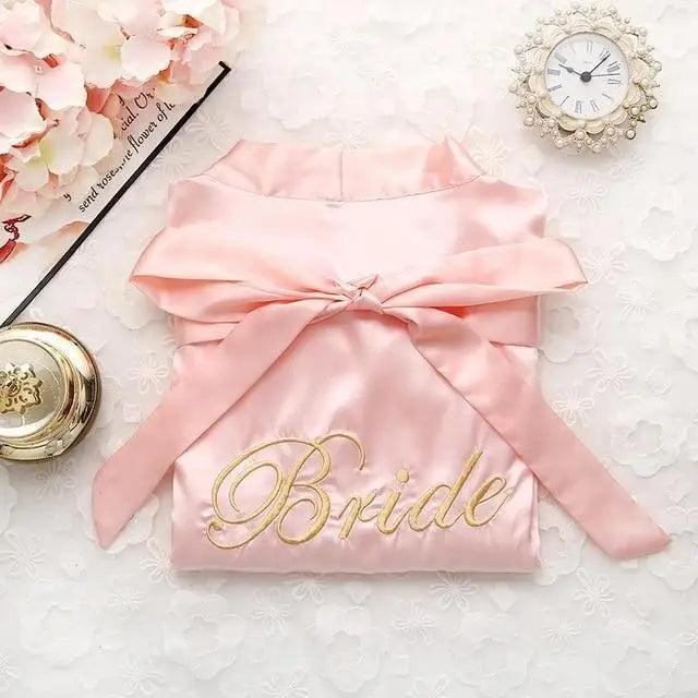 Wedding Satin Bride Robe Elegant Golden Bridesmaid Casual Short Women Nightwear Comfortable Sleepwear