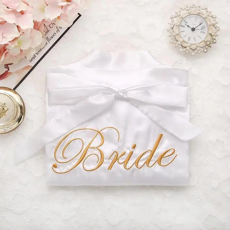 Wedding Satin Bride Robe Elegant Golden Bridesmaid Casual Short Women Nightwear Comfortable Sleepwear