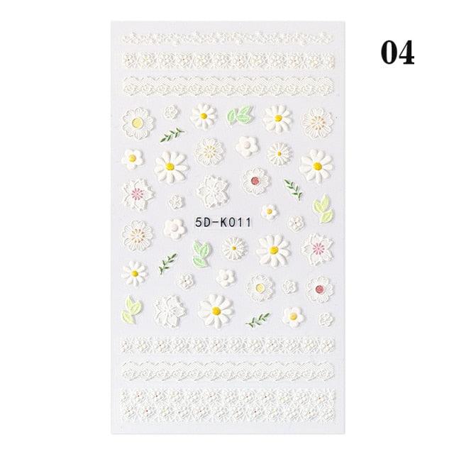 White Embossed Flower Lace Sticker Decal Wedding Nail Art Designs Floral Butterfly Japanese Manicures Nail Decoration Metallic Curve Strip Line Nail Decal Self-Adhesive 3D Wave Design Decoration for Women Girls Adhesive Striping Tape Nail Art Stickers