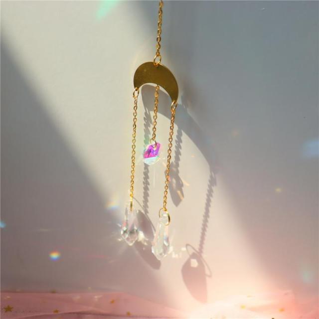 White Sun-catcher Hanging Crystals  Wind Chime Star Moon Crystal Décor with Prism Glasses Pendant Colorful Dream Catcher Indoor Window Rainbow Maker Plated Glass Crafts Hanging Pendant Ornaments Car Home Garden Decor