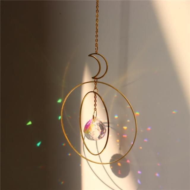 White Sun-catcher Hanging Crystals  Wind Chime Star Moon Crystal Décor with Prism Glasses Pendant Colorful Dream Catcher Indoor Window Rainbow Maker Plated Glass Crafts Hanging Pendant Ornaments Car Home Garden Decor
