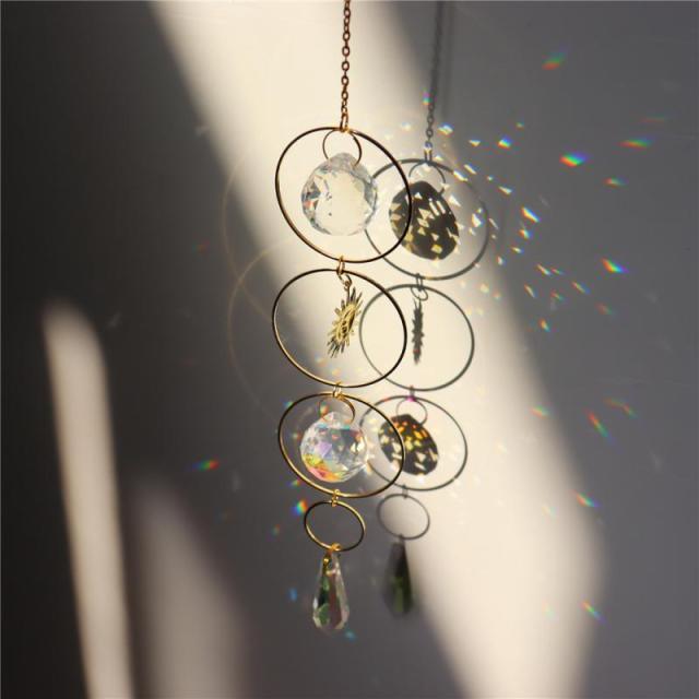 White Sun-catcher Hanging Crystals  Wind Chime Star Moon Crystal Décor with Prism Glasses Pendant Colorful Dream Catcher Indoor Window Rainbow Maker Plated Glass Crafts Hanging Pendant Ornaments Car Home Garden Decor