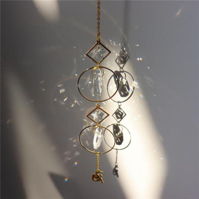 White Sun-catcher Hanging Crystals  Wind Chime Star Moon Crystal Décor with Prism Glasses Pendant Colorful Dream Catcher Indoor Window Rainbow Maker Plated Glass Crafts Hanging Pendant Ornaments Car Home Garden Decor