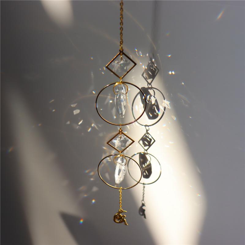 White Sun-catcher Hanging Crystals  Wind Chime Star Moon Crystal Décor with Prism Glasses Pendant Colorful Dream Catcher Indoor Window Rainbow Maker Plated Glass Crafts Hanging Pendant Ornaments Car Home Garden Decor