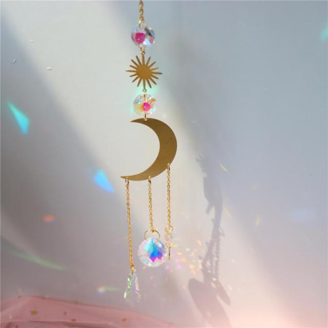 White Sun-catcher Hanging Crystals  Wind Chime Star Moon Crystal Décor with Prism Glasses Pendant Colorful Dream Catcher Indoor Window Rainbow Maker Plated Glass Crafts Hanging Pendant Ornaments Car Home Garden Decor