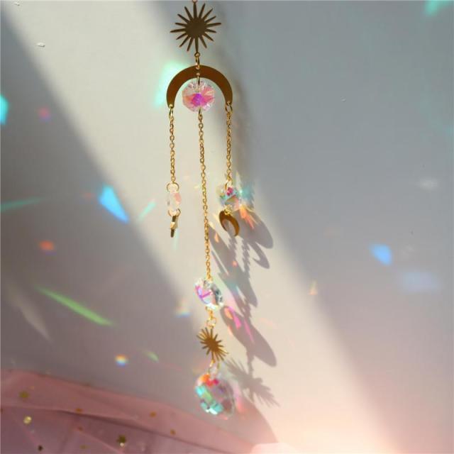 White Sun-catcher Hanging Crystals  Wind Chime Star Moon Crystal Décor with Prism Glasses Pendant Colorful Dream Catcher Indoor Window Rainbow Maker Plated Glass Crafts Hanging Pendant Ornaments Car Home Garden Decor