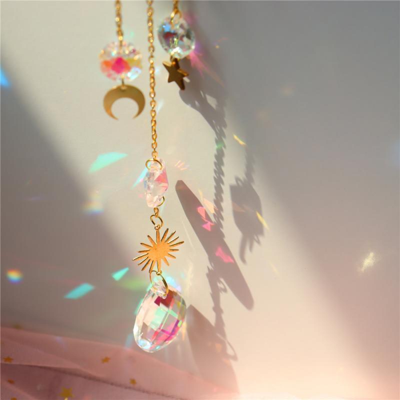 White Sun-catcher Hanging Crystals  Wind Chime Star Moon Crystal Décor with Prism Glasses Pendant Colorful Dream Catcher Indoor Window Rainbow Maker Plated Glass Crafts Hanging Pendant Ornaments Car Home Garden Decor