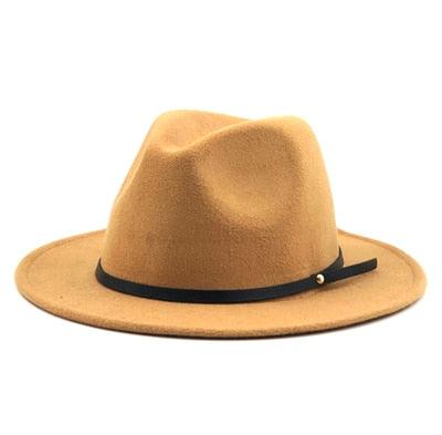 Women Men Wool Vintage Black Fedora Hat With Wide Unique Fedora Hats With Belt Buckle For Men Women Brim Gentleman Elegant Lady Winter Autumn Soft Caps
