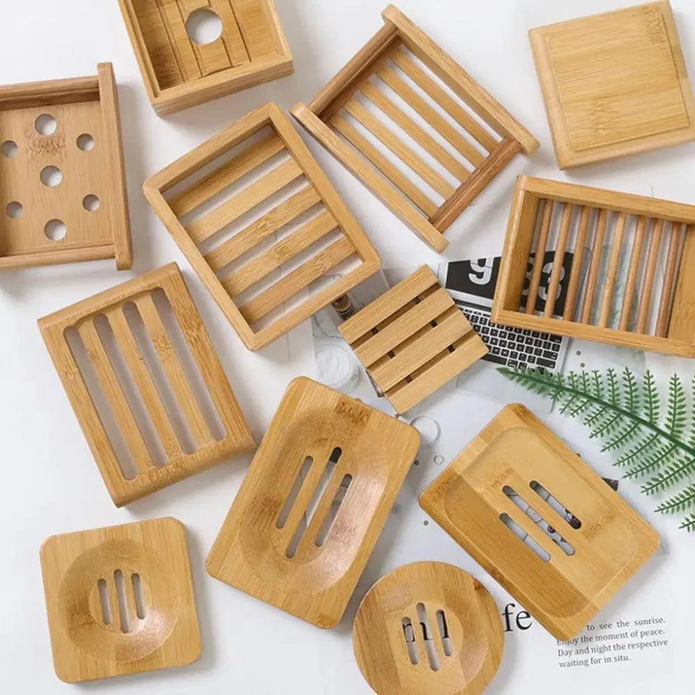 Wooden Natural Bamboo Soap Dishes Tray Holder Storage Soap Rack Plate Box Container Portable Bathroom Soap Dish Storage Box Bathroom Wooden Soap Case Holder Home Hand Craft Natural Wood Dish Holder for Soap Sponge