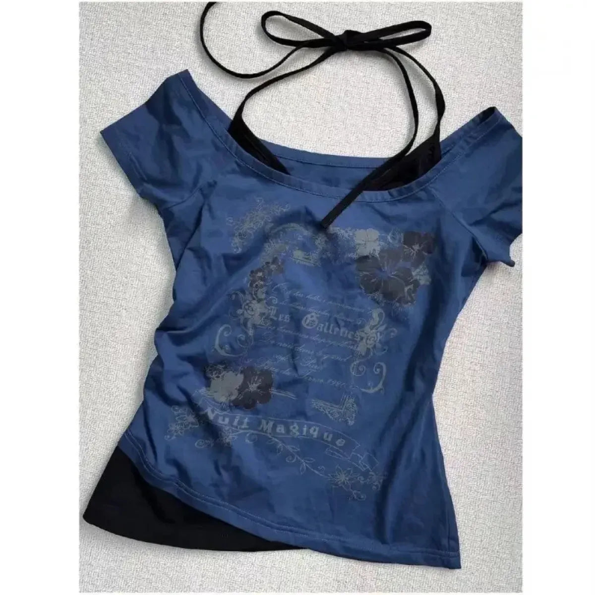 Y2K Vintage Fairycore Top – Off-Shoulder Layered Tee