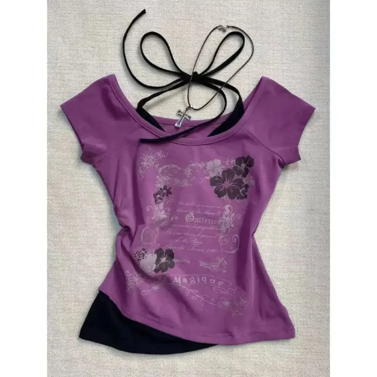 Y2K Vintage Fairycore Top – Off-Shoulder Layered Tee